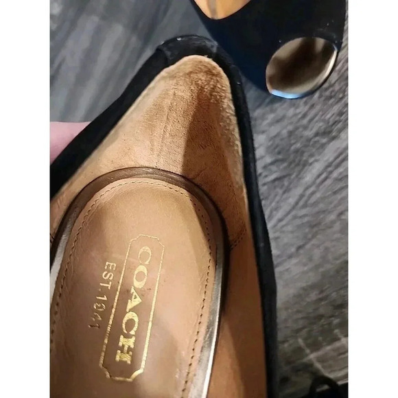 Coach Selma Suede Peep Toe Platform Heels Black Stiletto 4" Sz 7.5 B - Picture 13 of 13